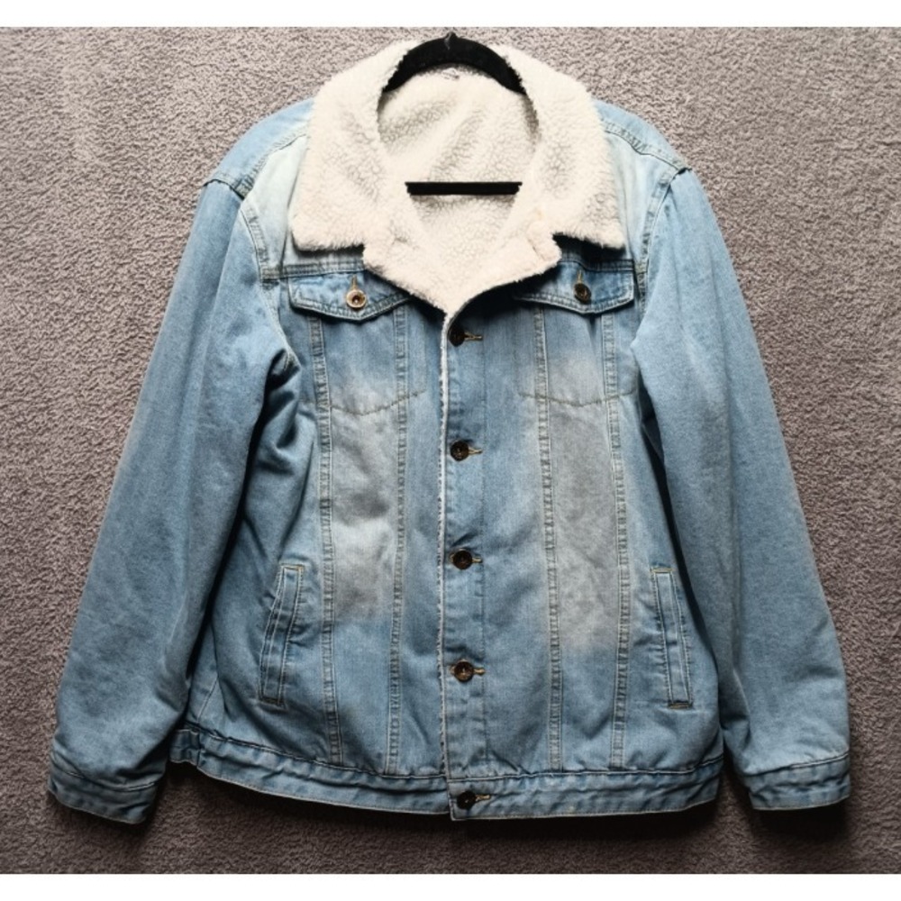 VTG Sherpa Trucker Jacket Mens Size XLarge Blue Light Wash Y2K
